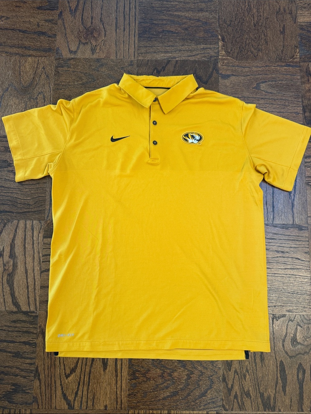 Nike Mizzou Tigers Team-Issue Premium Knit Dri-Fit Sideline Polo, Gold, Large